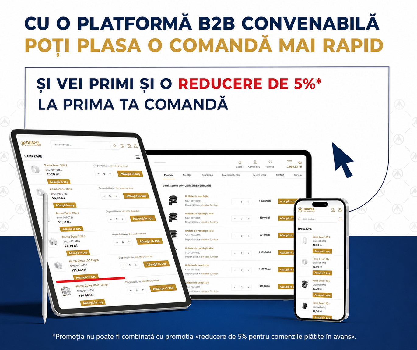 Banner comenzi platformă B2B Dospel